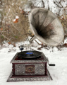 Čtvercový retro gramofon replika - stříbrný