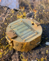 Mosazný kompas v dřevěné boxu